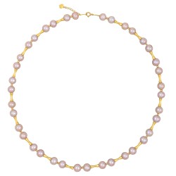 Κολιέ με Κ18 χρυσά στοιχεία και σομόν μαργαριτάρια - F1252335