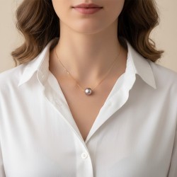 Κολιέ με Κ18 χρυσή αλυσίδα και μαργαριτάρι purple Edison - F126646