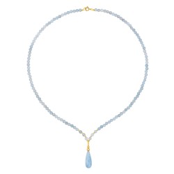 Κολιέ με Κ14 χρυσά στοιχεία και Aqua - F126805A