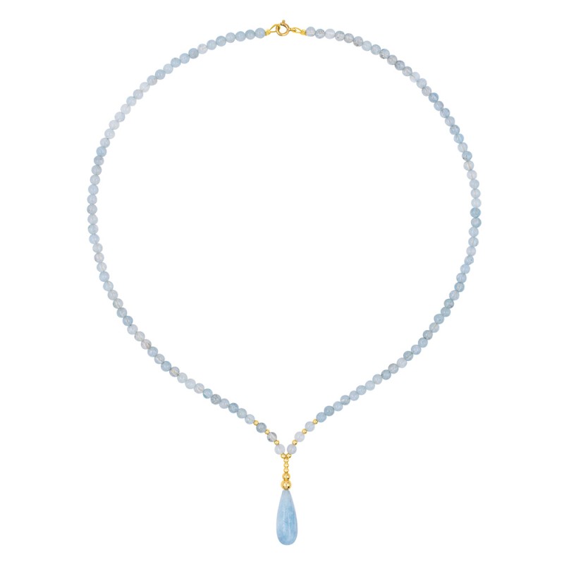 Κολιέ με Κ14 χρυσά στοιχεία και Aqua - F126805A