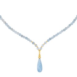 Κολιέ με Κ14 χρυσά στοιχεία και Aqua - F126805A