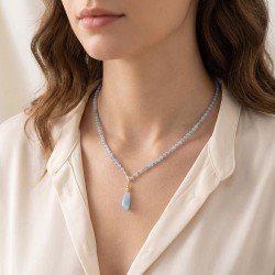 Κολιέ με Κ14 χρυσά στοιχεία και Aqua - F126805A