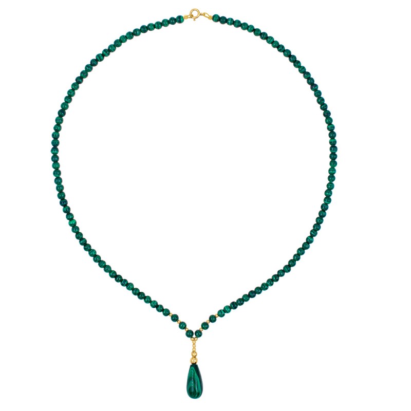 Κολιέ με Κ14 χρυσά στοιχεία και μαλαχίτη - F126805M