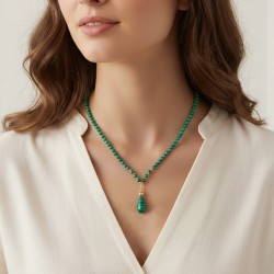 Κολιέ με Κ14 χρυσά στοιχεία και μαλαχίτη - F126805M