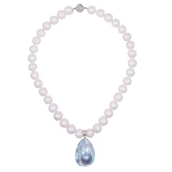 Κολιέ με 925 ασημένιο κούμπωμα, λευκά μαργαριτάρια και μενταγιόν Mother of Pearl - S126817