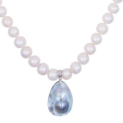 Κολιέ με 925 ασημένιο κούμπωμα, λευκά μαργαριτάρια και μενταγιόν Mother of Pearl - S126817