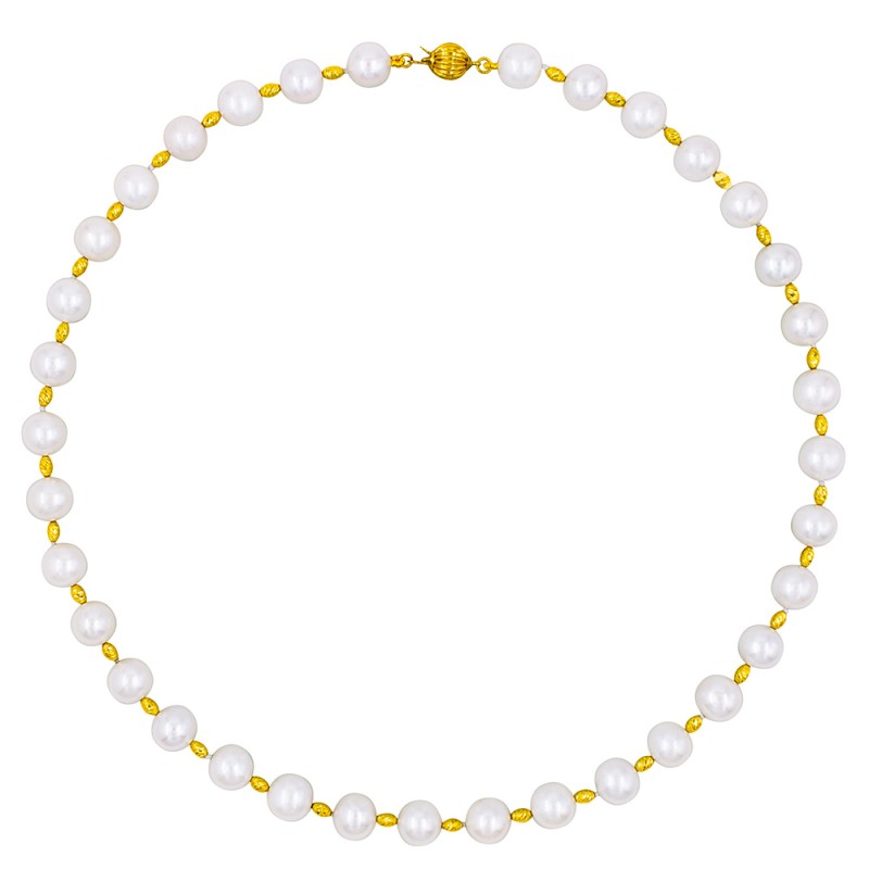 Κολιέ με Κ18 χρυσά στοιχεία και λευκά μαργαριτάρια - F126820