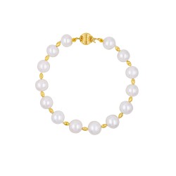 Βραχιόλι με Κ18 χρυσά στοιχεία και λευκά μαργαριτάρια - B126821