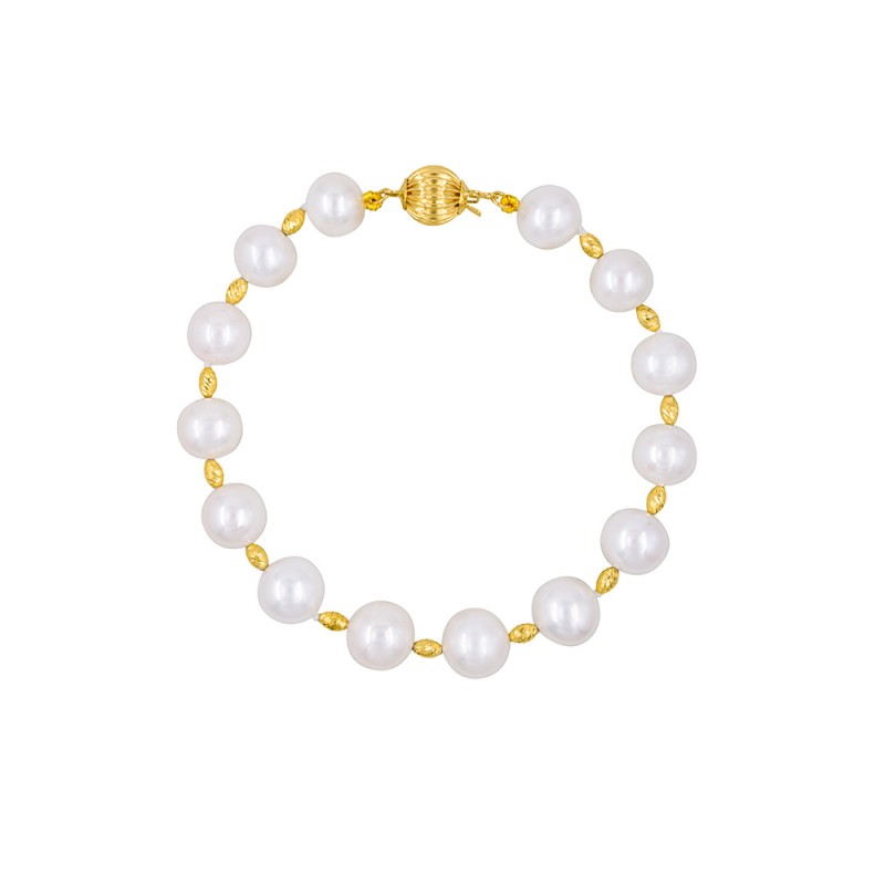 Βραχιόλι με Κ18 χρυσά στοιχεία και λευκά μαργαριτάρια - B126821