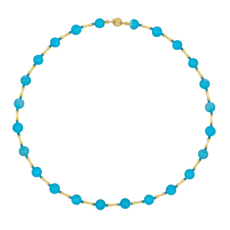 Κολιέ με Κ18 χρυσά στοιχεία και τιρκουάζ - F126849