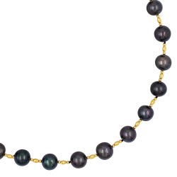 Κολιέ με Κ18 χρυσά στοιχεία και μαύρα μαργαριτάρια - F126850