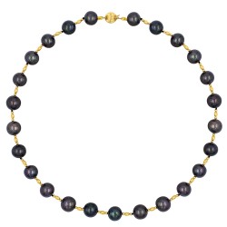 Κολιέ με Κ18 χρυσά στοιχεία και μαύρα μαργαριτάρια - F126850