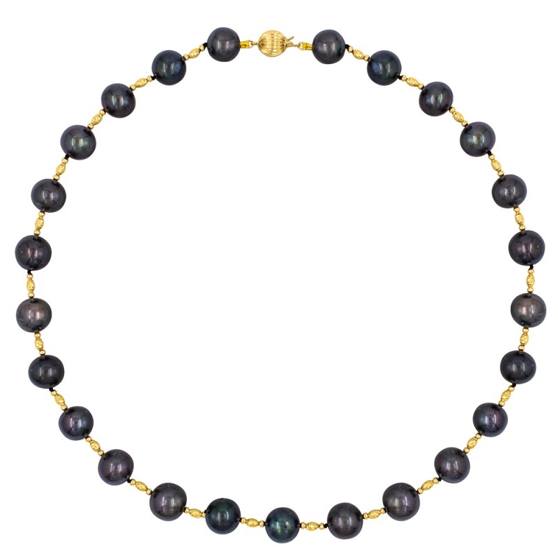 Κολιέ με Κ18 χρυσά στοιχεία και μαύρα μαργαριτάρια - F126850