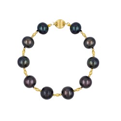 Βραχιόλι με Κ18 χρυσά στοιχεία και μαύρα μαργαριτάρια - B126851