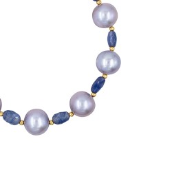 Βραχιόλι με Κ14 χρυσά στοιχεία, γκρι μαργαριτάρια και μπλε ζαφείρια - B126853