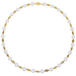 Κολιέ με Κ14 χρυσά στοιχεία, λευκά μαργαριτάρια και κίτρινα ζαφείρια - F126854