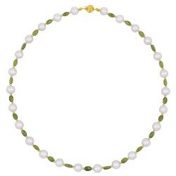 Κολιέ με Κ14 χρυσά στοιχεία, λευκά μαργαριτάρια και πράσινα ζαφείρια - F126855