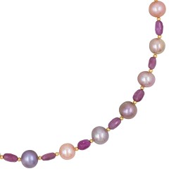 Κολιέ με Κ14 χρυσά στοιχεία, λευκά μαργαριτάρια και ροζ ζαφείρια - F126856