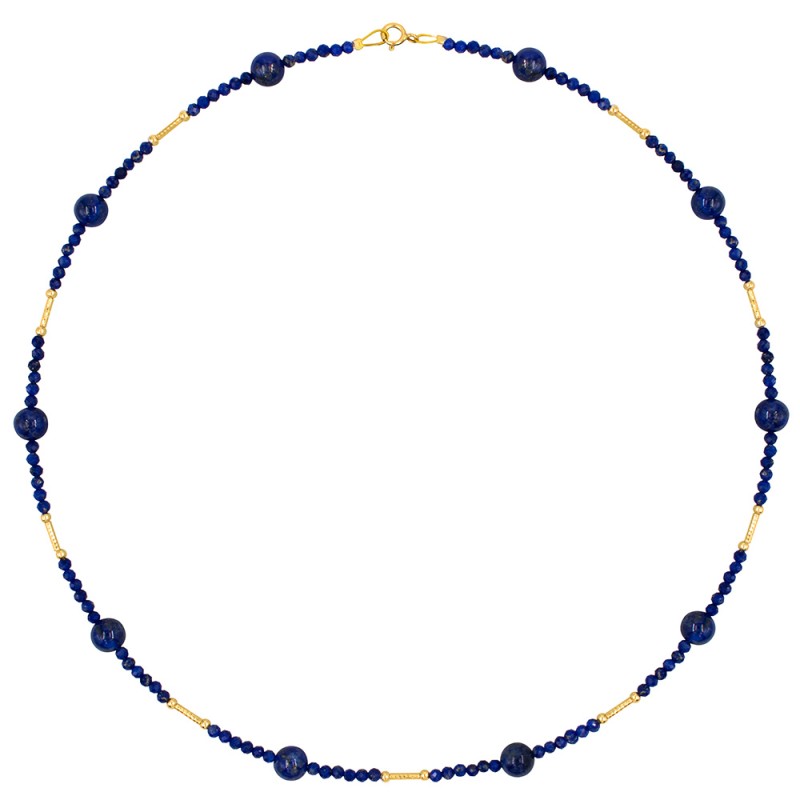 Κολιέ με Κ18 χρυσά στοιχεία και λάπις λάζουλι - F126866