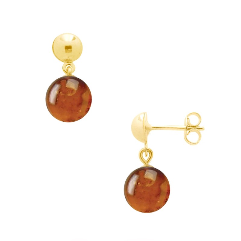 Σκουλαρίκια Κ14 χρυσά με κεχριμπάρι - F124107A