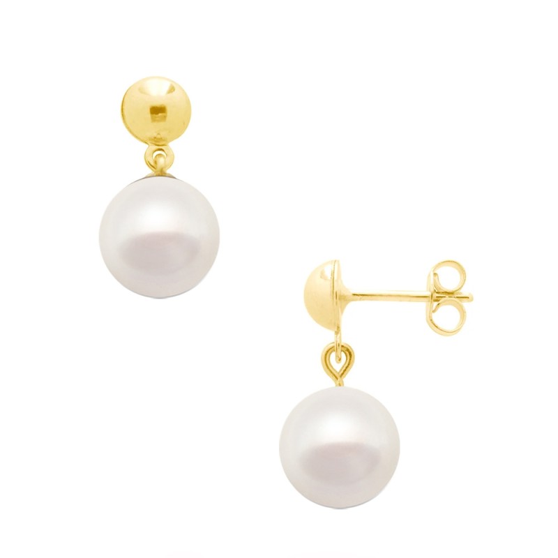 Σκουλαρίκια σε Κ14 χρυσή βάση με λευκά μαργαριτάρια - F124107Q