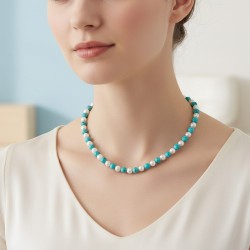 Κολιέ με λευκά μαργαριτάρια, τιρκουάζ και κούμπωμα από ατσάλι - F124717