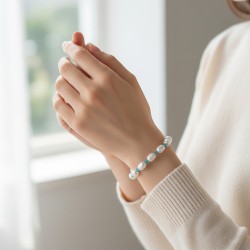 Βραχιόλι με Κ14 χρυσό κούμπωμα, μαργαριτάρια και salomite blue - F125554B 