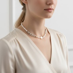 Κολιέ με Κ14 χρυσό κούμπωμα, μαργαριτάρια και spinel  - V125635