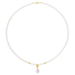 Κολιέ με Κ18 χρυσό μενταγιόν με διαμάντι και λευκά μαργαριτάρια - F126643