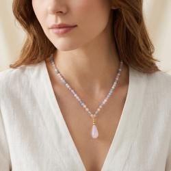 Κολιέ με Κ14 χρυσά στοιχεία και morganite - F126805