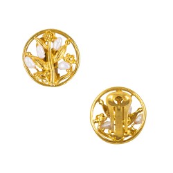 Σκουλαρίκια με λευκά μαργαριτάρια και βάση από ατσάλι με κλιπ - F126874