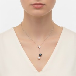 Κολιέ με μαργαριτάρια και ζιργκόν σε λευκόχρυσο Κ18 - M308799