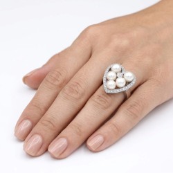 Δαχτυλίδι  λευκόχρυσο Κ18 με μαργαριτάρια Akoya - W314161