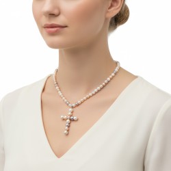 Κολιέ Κ18 λευκόχρυσο με πολύχρωμα μαργαριτάρια - M119708