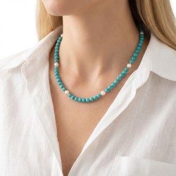 Κολιέ με Turquiose, μαργαριτάρια και χρυσά στοιχεία 14K - Μ120010