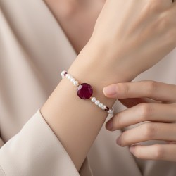 Βραχιόλι με χρυσά Κ14 στοιχεία, μαργαριτάρια και ρουμπίνια - M122167R