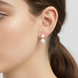 Σκουλαρίκια σε χρυσή βάση Κ14 με λευκά μαργαριτάρια  - G122337