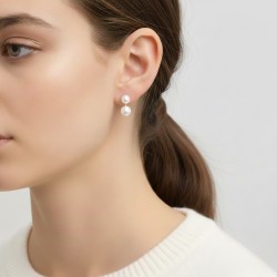 Σκουλαρίκια σε χρυσή βάση Κ14 με λευκά μαργαριτάρια  - G122337