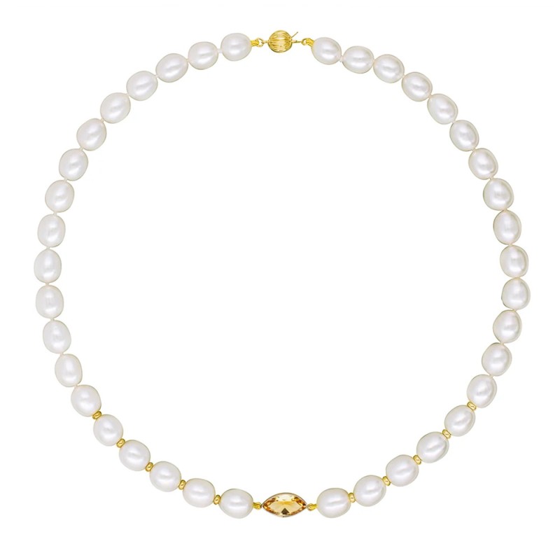 Κολιέ με Κ14 χρυσά στοιχεία, μαργαριτάρια και Citrine - M123165C