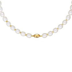 Κολιέ με Κ14 χρυσά στοιχεία, μαργαριτάρια και Citrine - M123165C