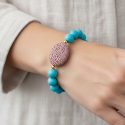 Βραχιόλι με Turquoise, Lava ροζ και hematite- M123343RZ