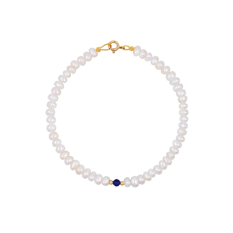 Βραχιόλι με χρυσό Κ14 κούμπωμα με μαργαριτάρια και ζιργκόν - S123986B