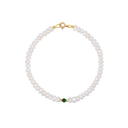 Βραχιόλι με χρυσό Κ14 κούμπωμα με μαργαριτάρια και ζιργκόν - S123986G
