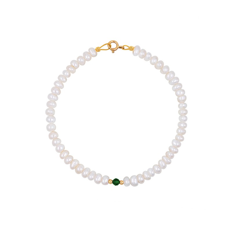 Βραχιόλι με χρυσό Κ14 κούμπωμα με μαργαριτάρια και ζιργκόν - S123986G