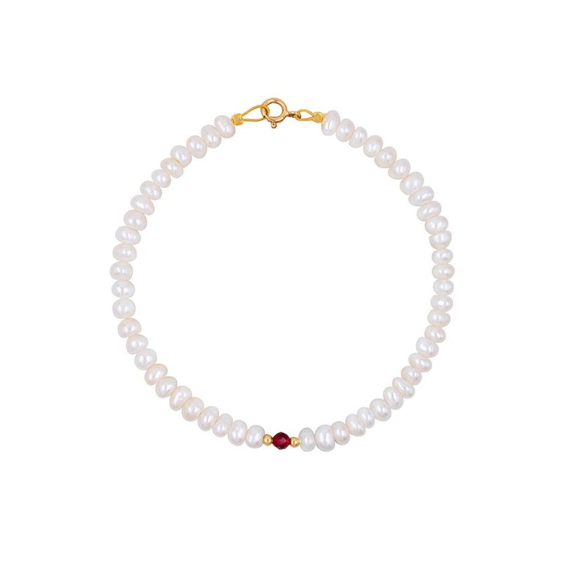 Βραχιόλι με χρυσό Κ14 κούμπωμα με μαργαριτάρια και ζιργκόν - S123986R