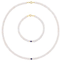 Σετ κολιέ και βραχιόλι με Κ14 χρυσά στοιχεία, μαργαριτάρια και ζιργκόν - S123993B