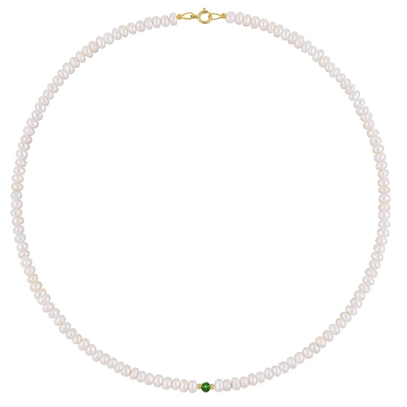 Κολιέ με Κ14 χρυσά στοιχεία με λευκά μαργαριτάρια και ζιργκόν - S123985G