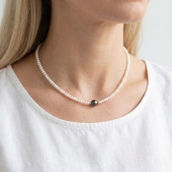 Κολιέ με Κ14 χρυσά στοιχεία και μαύρο μαργαριτάρι - S124011B Κολιέ με Κ14 χρυσά στοιχεία και μαύρο μαργαριτάρι - S124011B