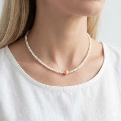 Κολιέ με Κ14 χρυσά στοιχεία και σομόν μαργαριτάρι - S124011S