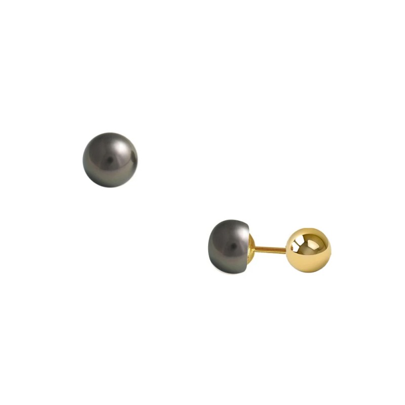 Σκουλαρίκια Κ14 χρυσά διπλής όψης με μαύρα μαργαριτάρια - S124082B